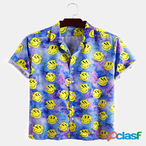 Mens Emojis engraçados Imprimir Tie Dye Casual Light