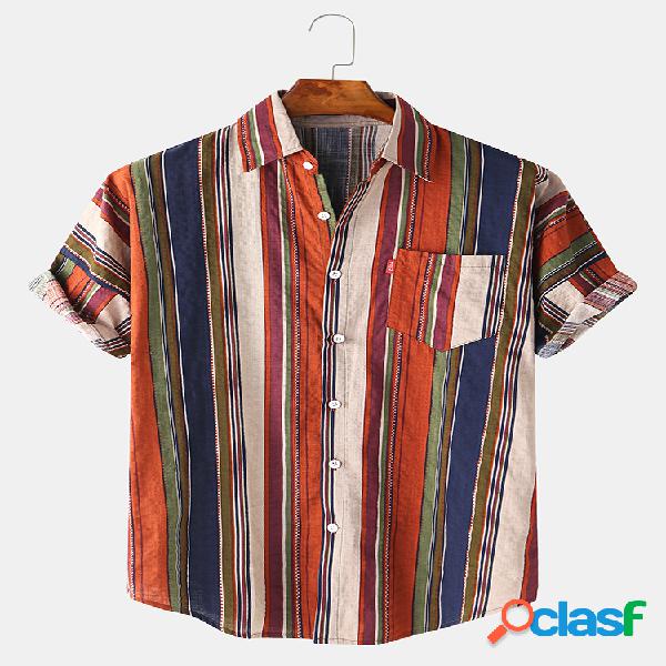 Mens Ethnic Colorful Vertical Stripe Printed Holiday Casual