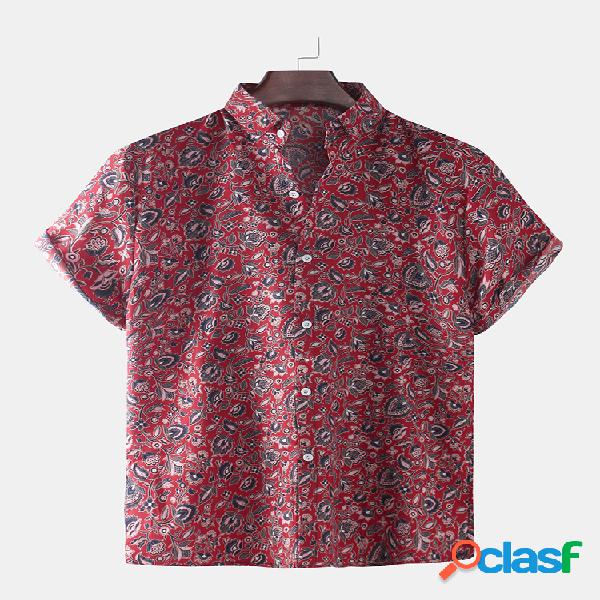 Mens Ethnic Paisley Geral Impresso Holiday Casual manga