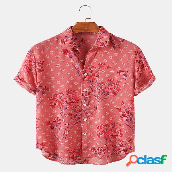 Mens Floral Print Casual manga curta Light Designer Camisas