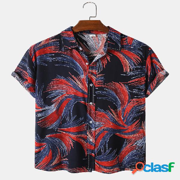 Mens Impresso Algodão Turn-down Collar Casual Camisas de