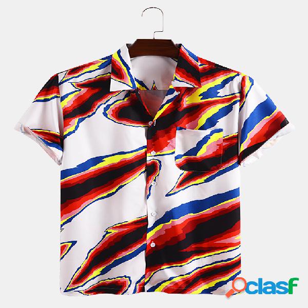 Mens Multi-Color Print Respirável e fino Revere Collar