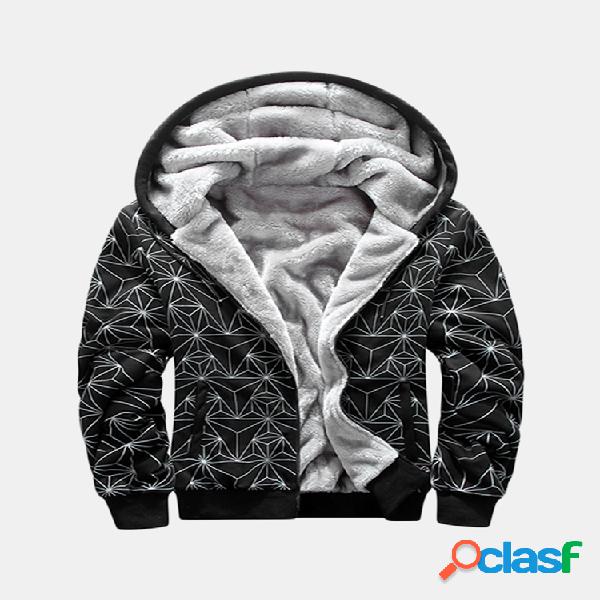 Mens Plus M-6XL Jaqueta de impressão geométrica com capuz