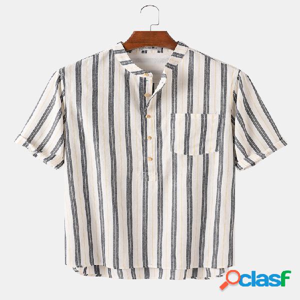 Mens Simple Stripes Imprimir respirável Light Chest Pocket