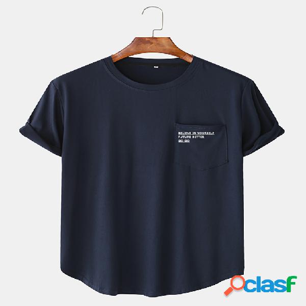 Mens Solid Color Respirável Casual Light Chest Pocket