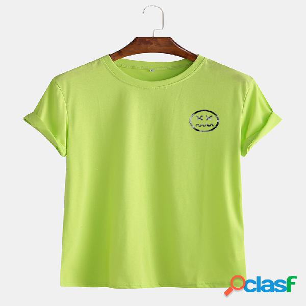 Mens Solid Color Small Sad Face Padrão Imprimir Casual
