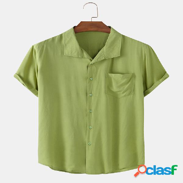 Mens Solid Print Light manga curta respirável Camisa