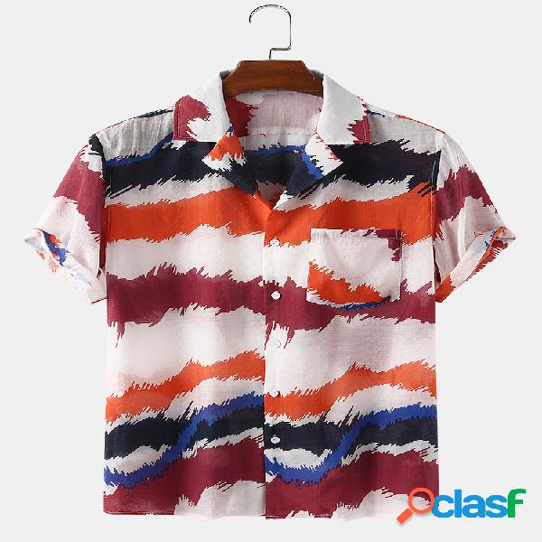 Mens Stripes Irregular Tie Dye Print Light Camisas de manga