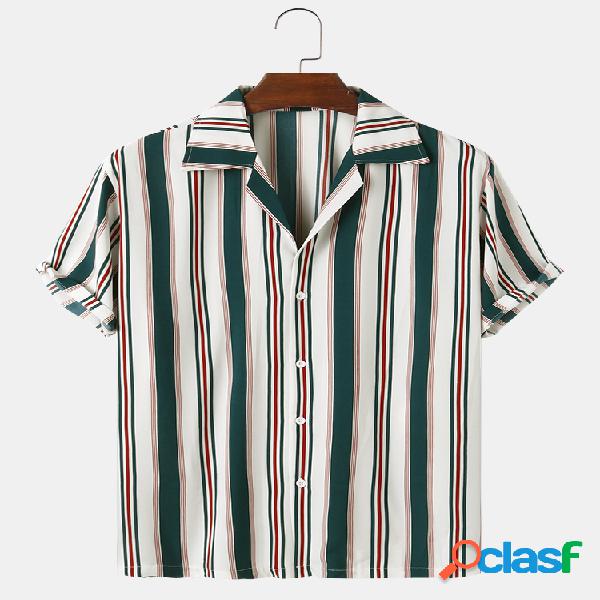 Mens Stripes verticais simples imprimem camisas de manga