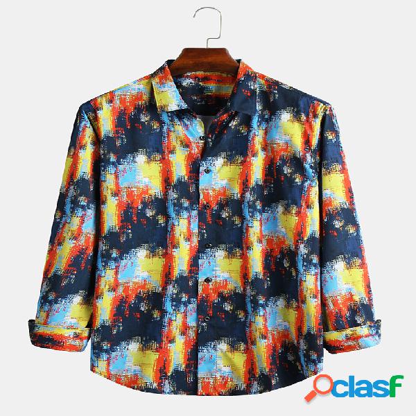 Mens Style Abstract Óleo Imprimindo camisas de manga longa