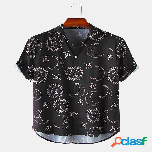 Mens Sun & Planet Element Padrão Imprimir camisas de manga