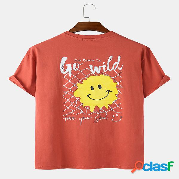 Mens Sun Printed Cotton Round Neck Casual T-shirts de manga