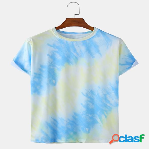 Mens Tie Dye Print Casual T-shirt respiráveis e finas com