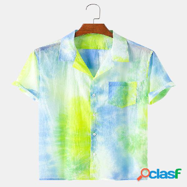 Mens Tie Dye Print Respirável Designer Casual Camisas de