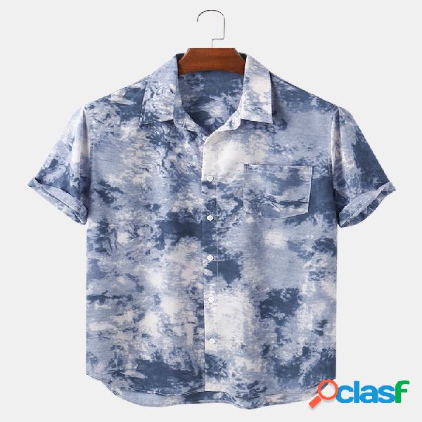 Mens Tie-Dye Print respirável Casual Peito Pock Camisas de