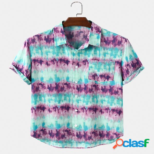 Mens Tie-Dye & Stripes Print Light Camisas de manga curta