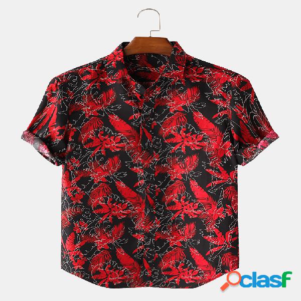 Mens Tropical Coco Folha Camisas de manga curta