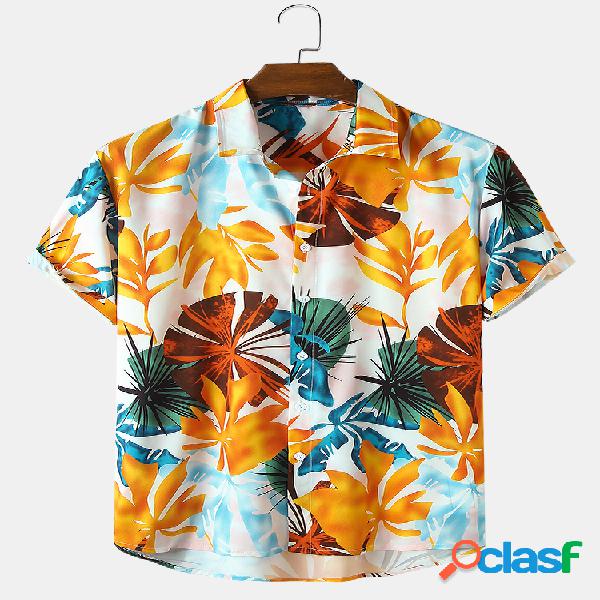Mens Tropical & Floral Print Holiday Casual Light Camisas de