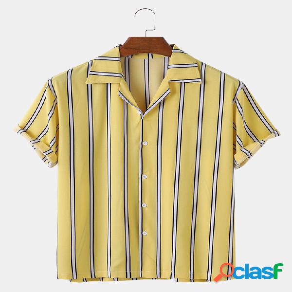 Mens Vertical Stripes Print Casual Summer Loose Light