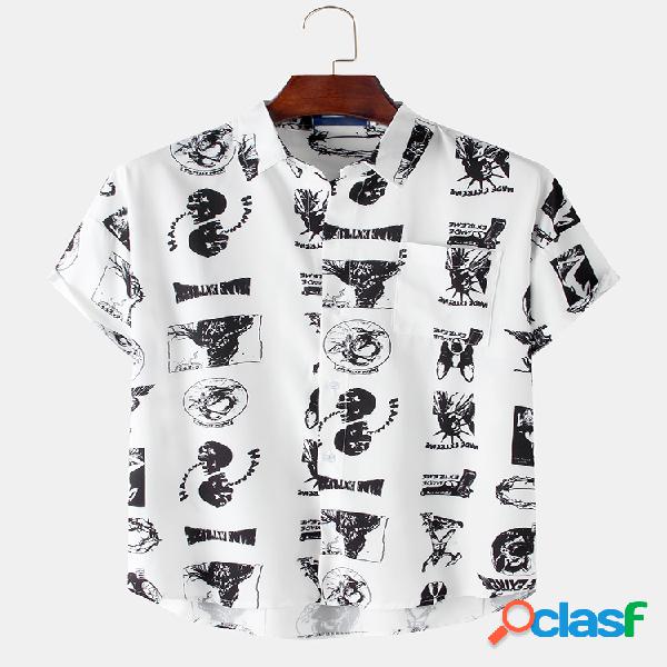 Mens Vintage Element Padrão Print Camisas de manga curta