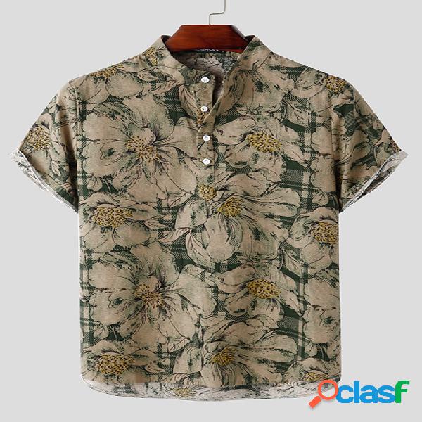 Mens Vintage Floral Print 100% Algodão Casual Gentlemenlike