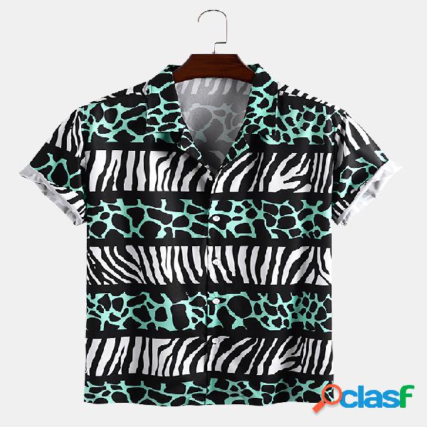 Mens Zebra & Leopard Striped Print Loose Light Camisas de