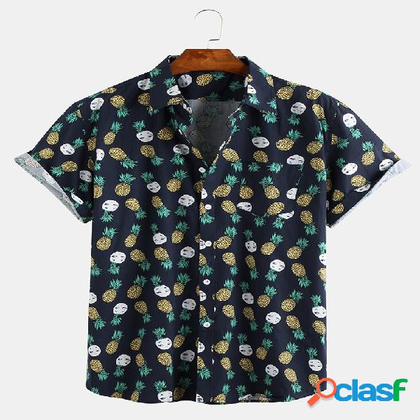 Mens abacaxi engraçado impresso turn down collar camisas