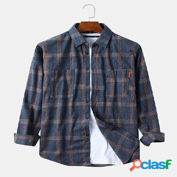 Mens bolsos duplos manga comprida casual Camisa