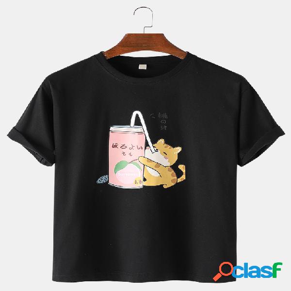 Mens dos desenhos animados gato impressão algodão solta