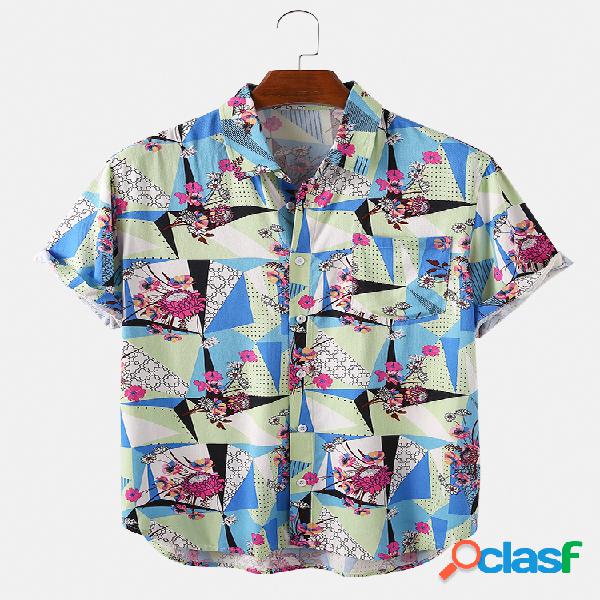 Mens flor impressão férias manga curta respirável camisas