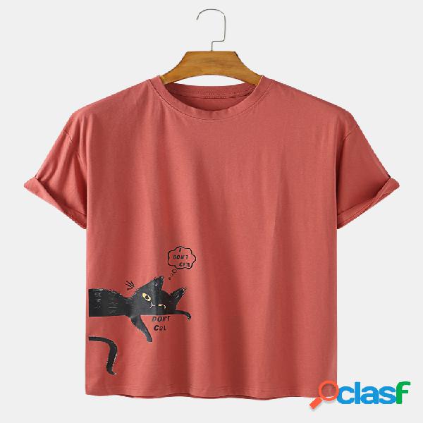 Mens gato dos desenhos animados impresso algodão o-pescoço