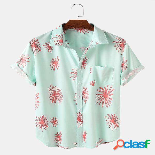 Mens impressão floral cor sólida luz respirável camisas
