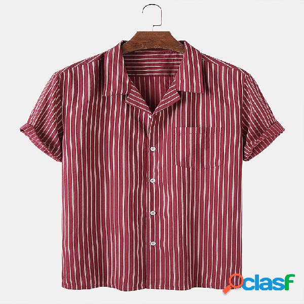 Mens listrado impressão cor sólida bolso peito revere