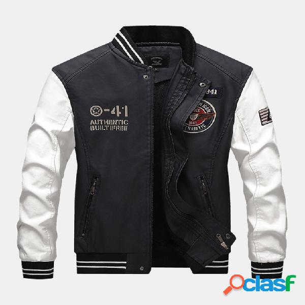 Mens moda outono casual colorblock beisebol pu jaqueta de