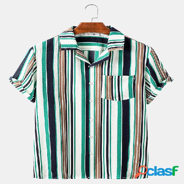 Mens multi-color listrado impressão verão luz camisas de