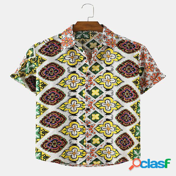 Mens Étnico Floral Estampado Casual Respirável & Camisas