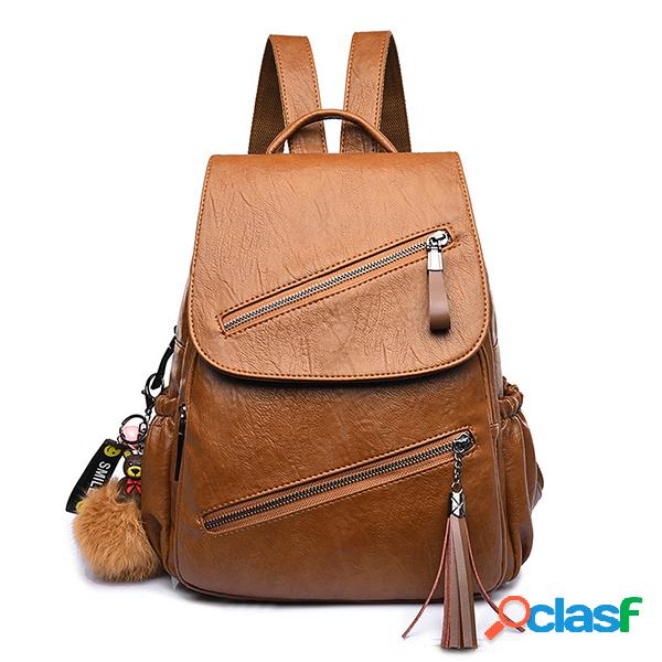 Mochila de PU Tassel de Desenho Animado Sólida Feminina