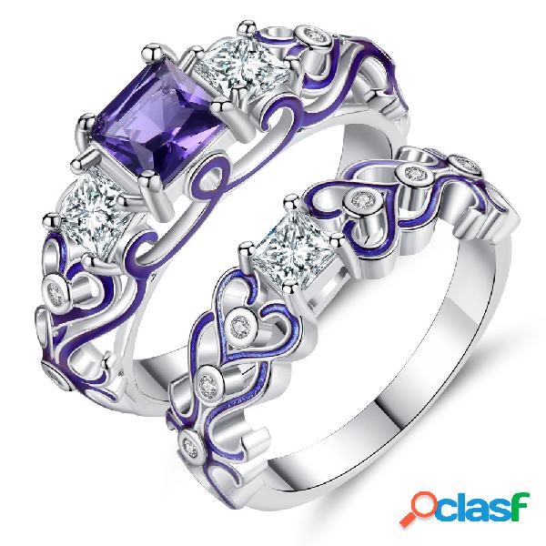 Moda 2 Peças de Anéis Decorativos Padrão Oco Coração
