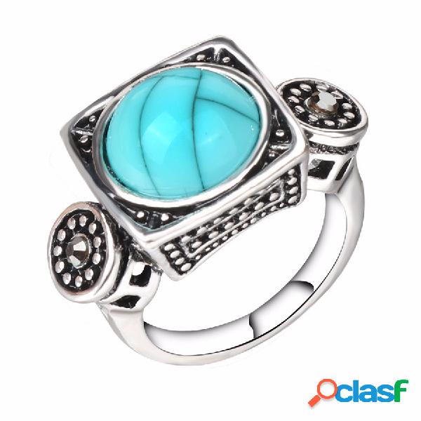 Moda Anel de Dedo Azul Turquesa Cristal Geométrica Anéis