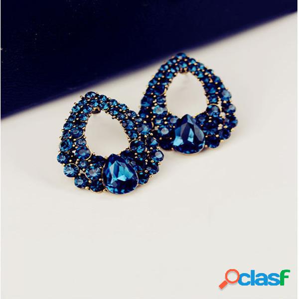 Moda Ear Stud Brincos Azul Gemstone Oco Rhinestone Brincos