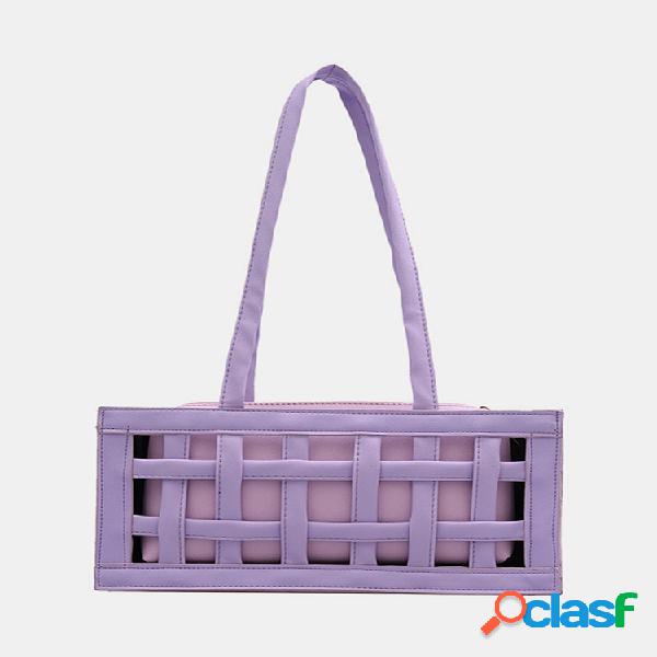 Mulheres 2PCS Oco Out Solid Satchel Shoulder Bolsa