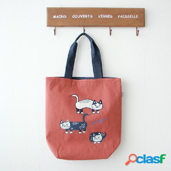 Mulheres Casual Cat Padrão Tote Bag Bolsa