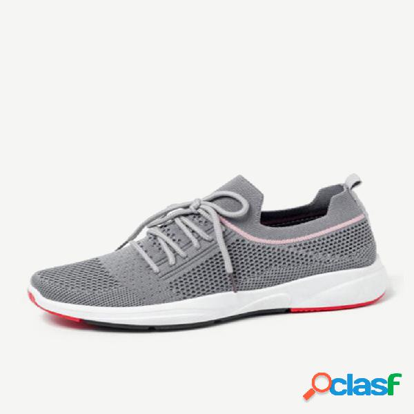 Mulheres Casual Soft Oco Malha De Corrida Lace Up Sneakers