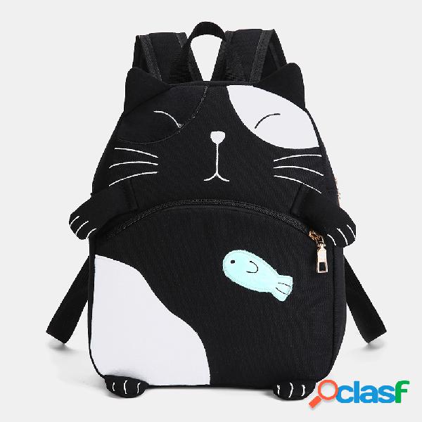Mulheres Cute Cat Print Canvas Casual Backpack School Bolsa