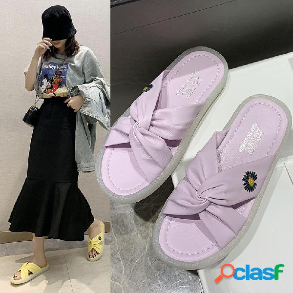 Mulheres Daisy Decor Cross Banda Soft Jelly Sole Chinelos