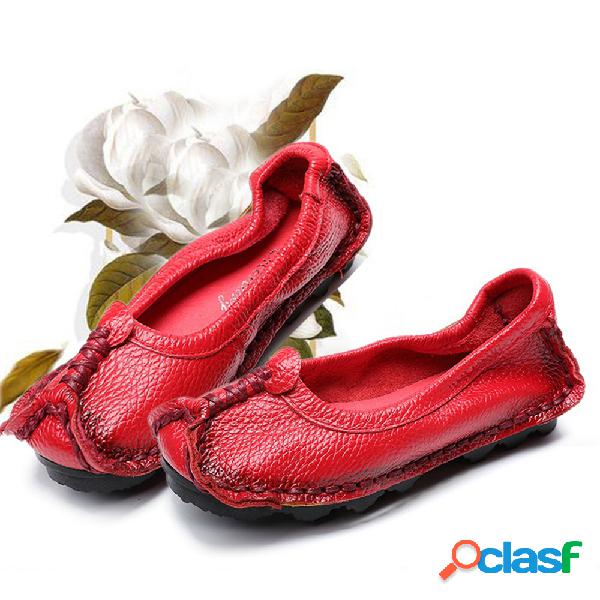 Mulheres Folkways Ballet Couro Genuíno Bean Flats Sapatos