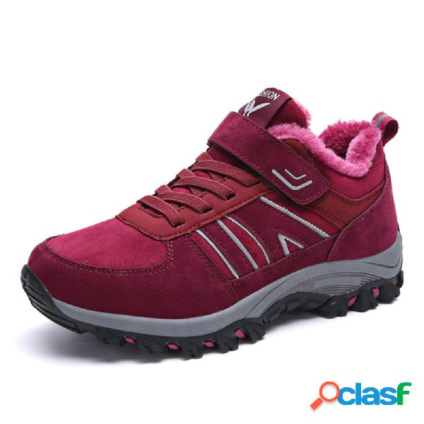 Mulheres Inverno Quente Plush Forrado Gancho Loop Camurça