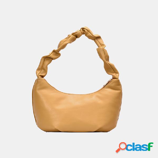 Mulheres Sólidos PU Satchel Shoulder Bolsa