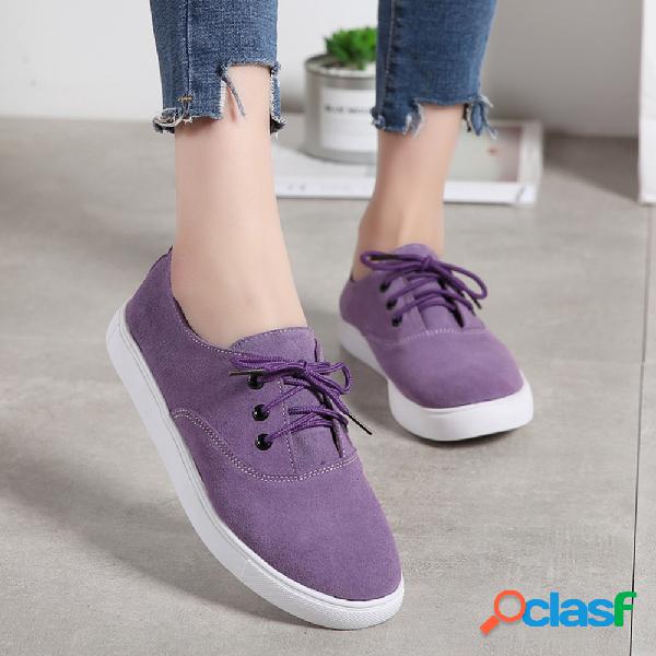 Mulheres Solid Color Suede Confortável Wearable Casual Flat