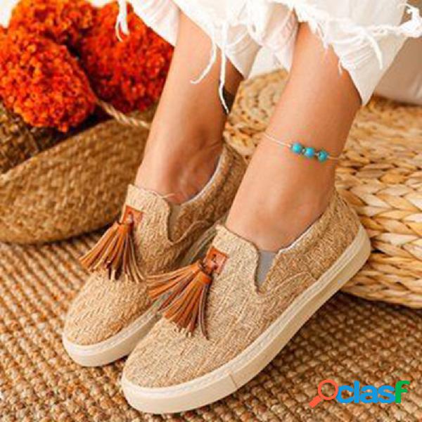 Mulheres Tassel Decor respirável Slip On Casual Flat Shoes